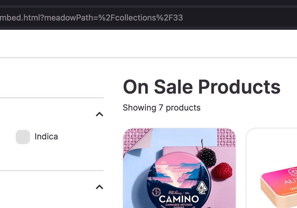 The top of a web browser including the URL bar, showing Menu Pro and the meadowPath URL parameter
