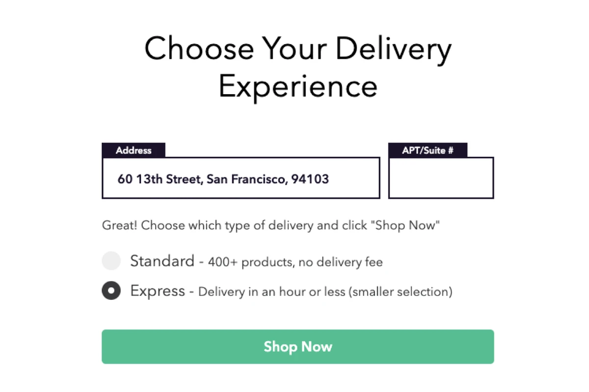 An example of Meadow's embedded menu, showing featured and flower products
